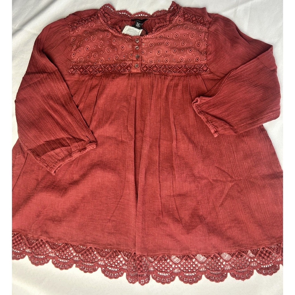 NWT INTRO 3/4 sleeve boho romantic burgundy Blouse Women's Sz XL Petite